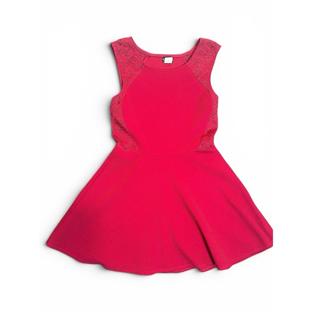 Womens Red Lace Panel Sleeveless Fit and Flare Skater Dress Size M
